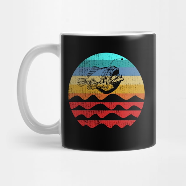 Retro Vintage Sunset  Anglerfish Fisherman by FunnyUSATees